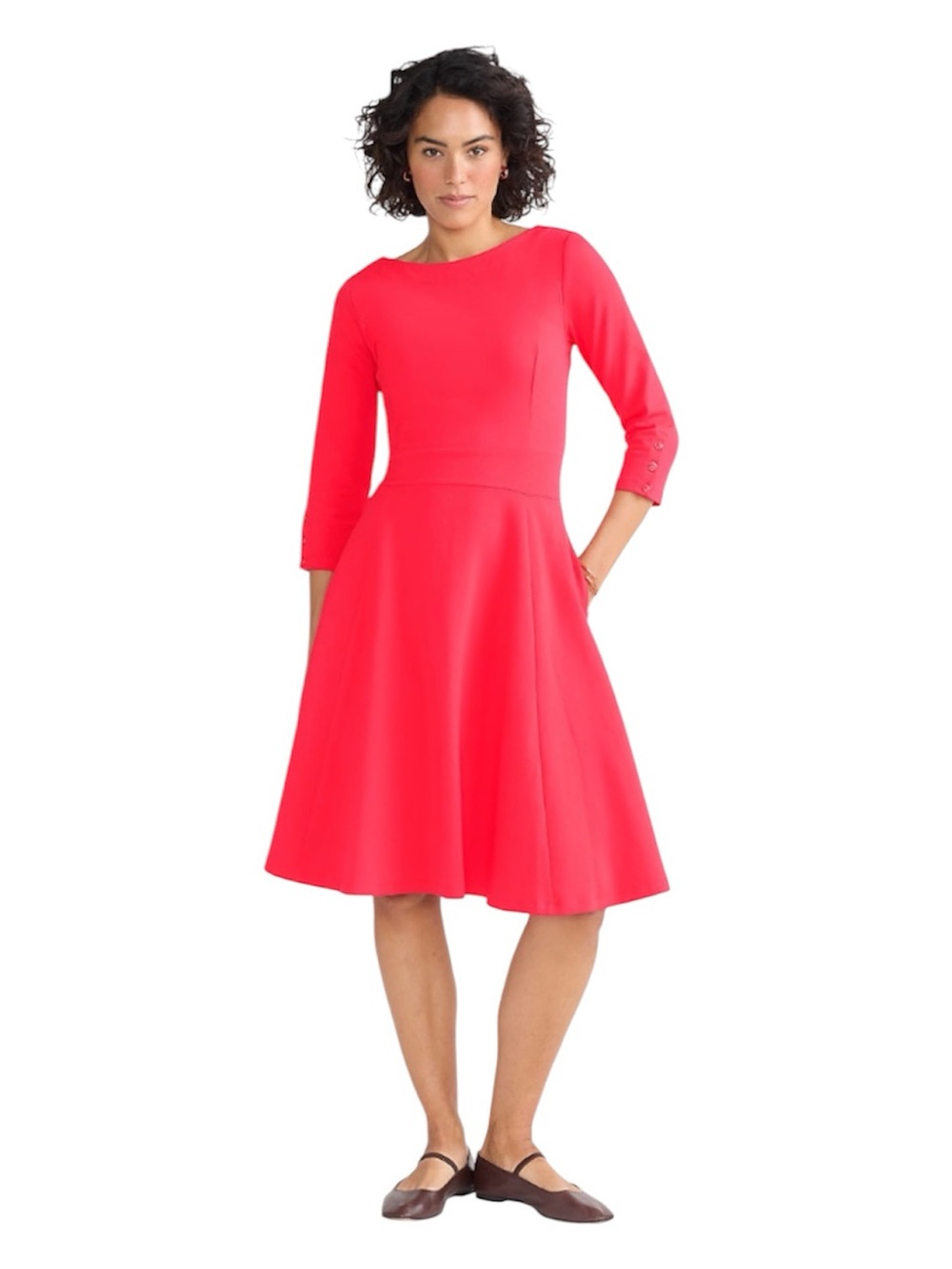 Lands End Red Fit n Flare Midi Length Dress Size Medium